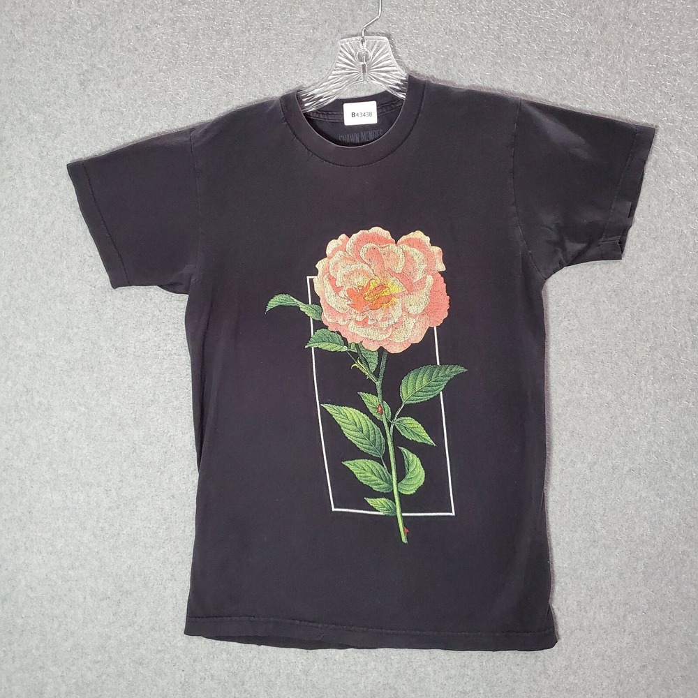 Shawn Mendes Women Top Small Black Shirt 2019 Tour Floral Crew Neck Short Sleeve